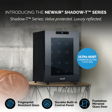 Newair 12 Bottle Shadow-T Series Wine Fridge – 9.9" Black - Ultra Quiet Thermoelectric Cooling Fridge
