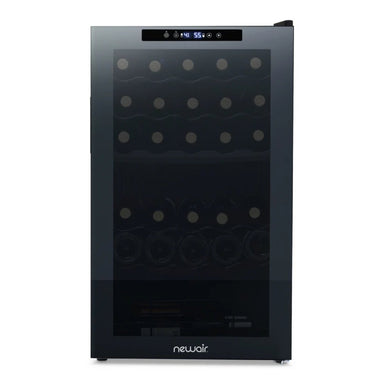 Newair 33 Bottle Shadow Series Dual Zone Wine Fridge – 19.5" Black - Front View Studio Image - Closed
