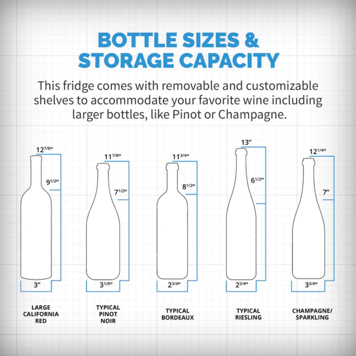 Newair 6 Bottle Shadow-T Series Freestanding Wine Fridge – 10.2" Black - Bottle Size and Storage Capacity Guidelines