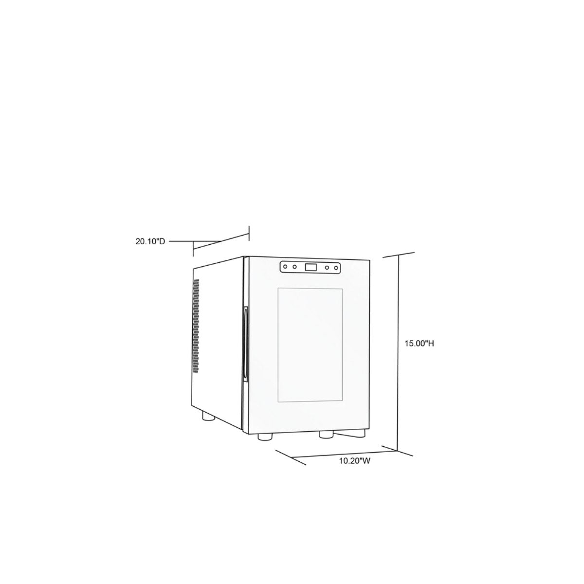 Newair 6 Bottle Shadow-T Series Freestanding Wine Fridge – 10.2" Black - Dimensions of the fridge shown