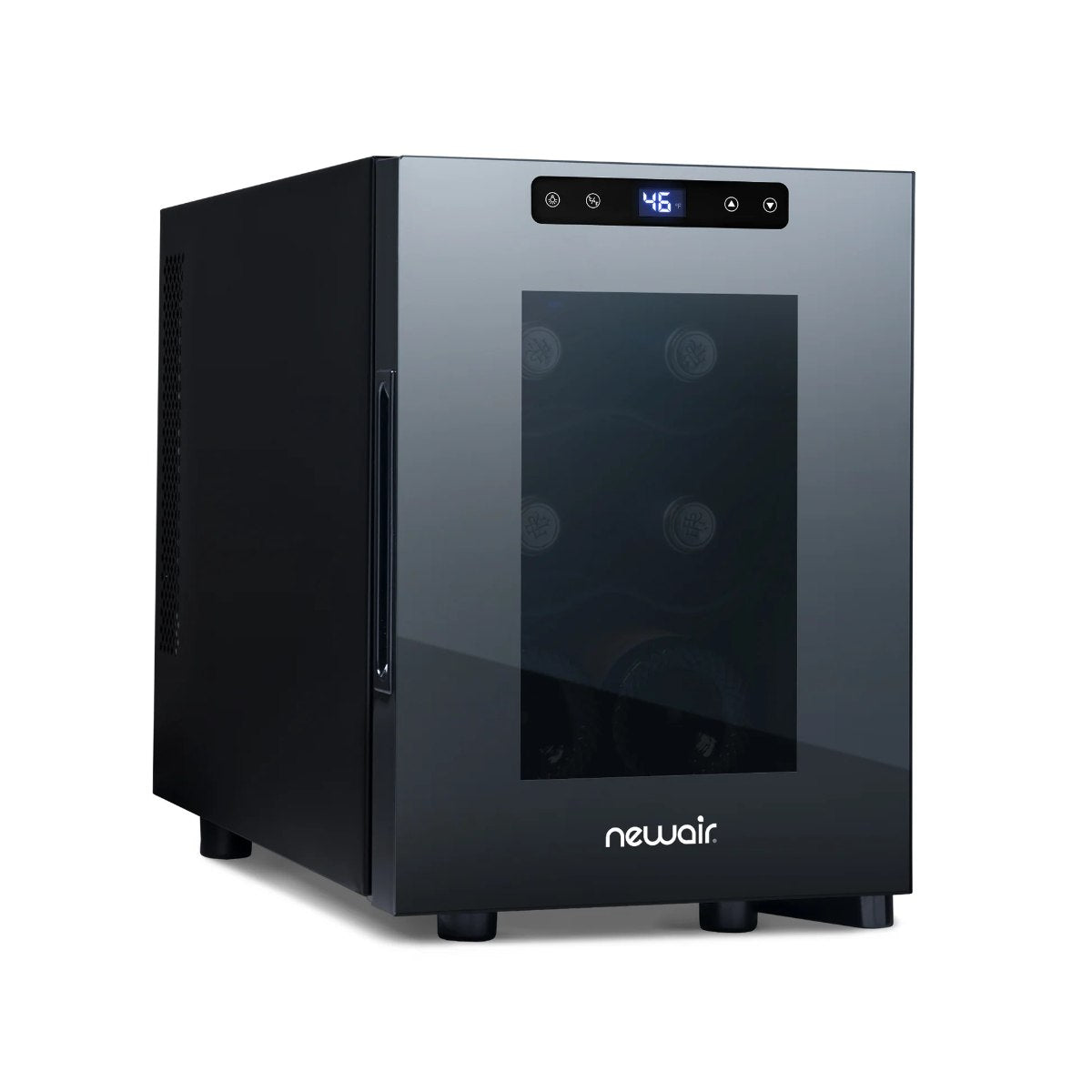 Newair 6 Bottle Shadow-T Series Freestanding Wine Fridge – 10.2" Black - Front Right View - Loaded