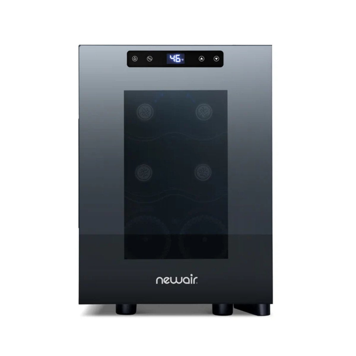 Newair 6 Bottle Shadow-T Series Freestanding Wine Fridge – 10.2" Black - Front View - Loaded Shelves