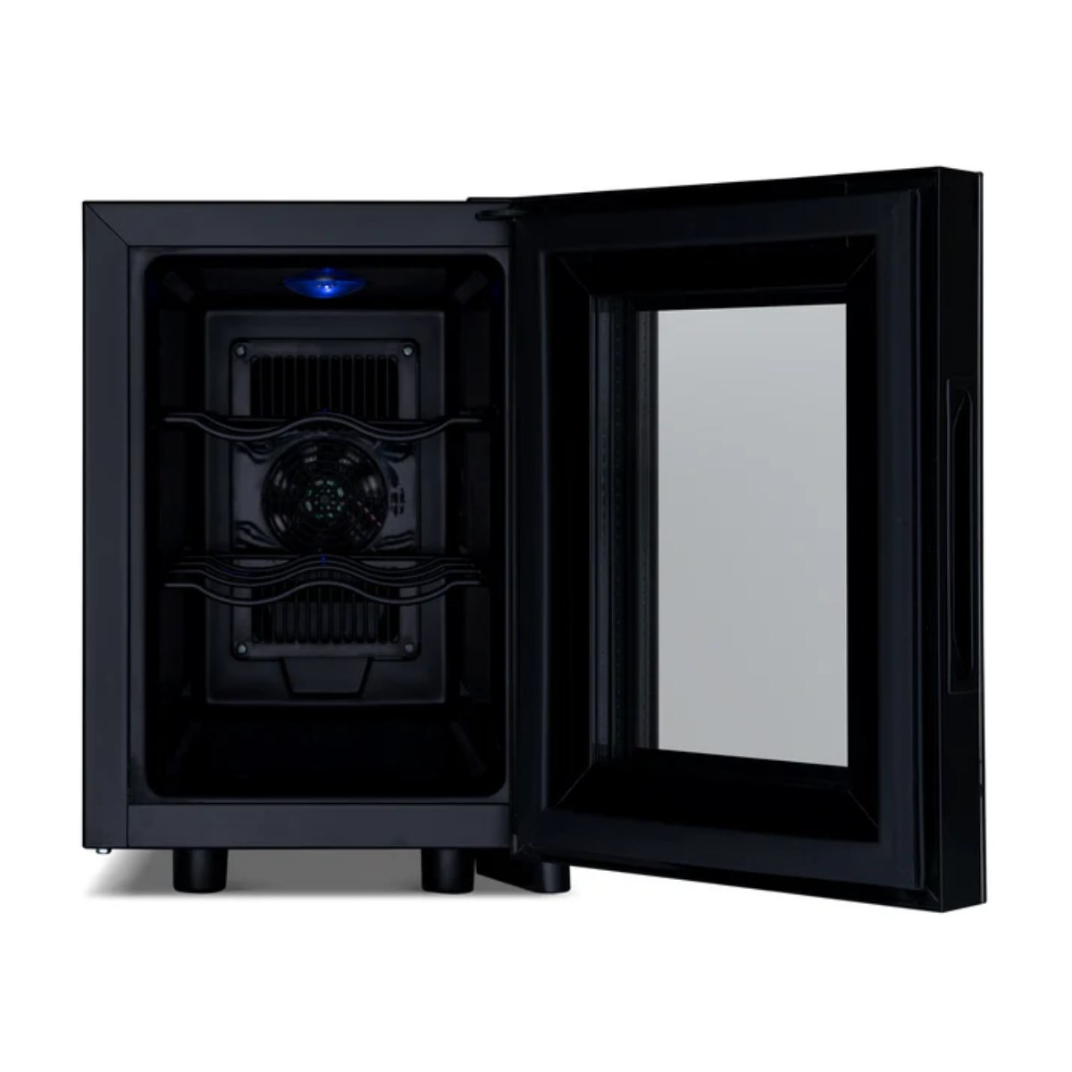 Newair 6 Bottle Shadow-T Series Freestanding Wine Fridge – 10.2" Black - Front View - Open Door - Empty
