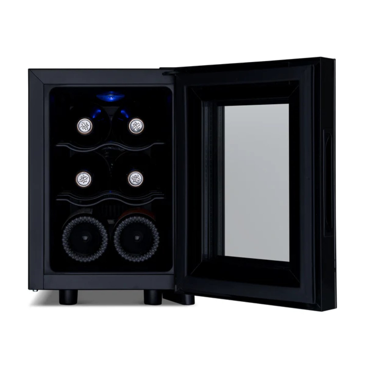 Newair 6 Bottle Shadow-T Series Freestanding Wine Fridge – 10.2" Black - Front View - Open Door