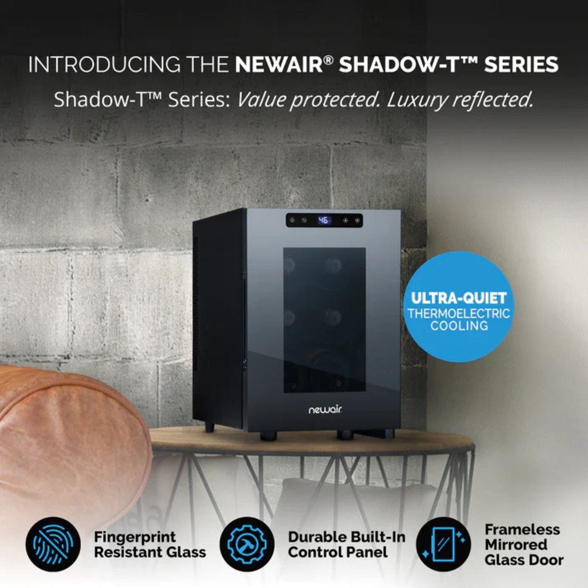 Newair 6 Bottle Shadow-T Series Freestanding Wine Fridge – 10.2" Black - Ultra Quiet Thermoelectric Cooling Fridge