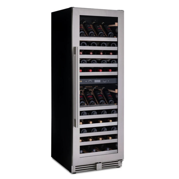 Newair ESTATE 160 Bottle Wine Fridge – 29" Stainless Steel - Front Left View - Loaded Shelves