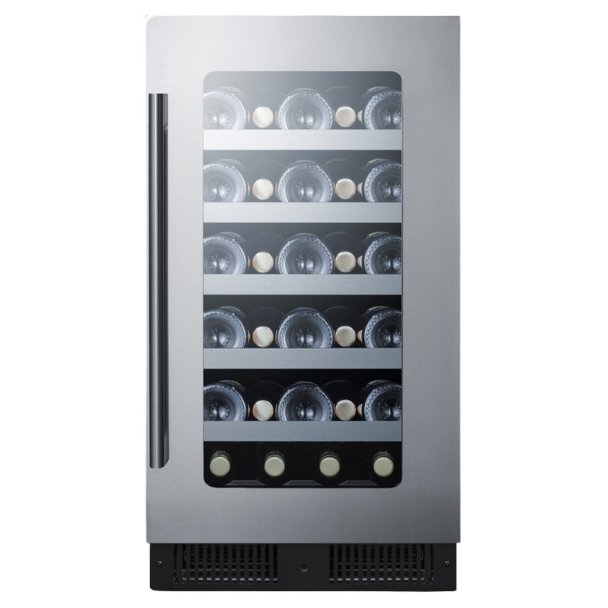 Summit 18″ Built-In Wine Cellar – 29 Bottle Under Counter Wine Cooler - Front View Closed Door Loaded Inside