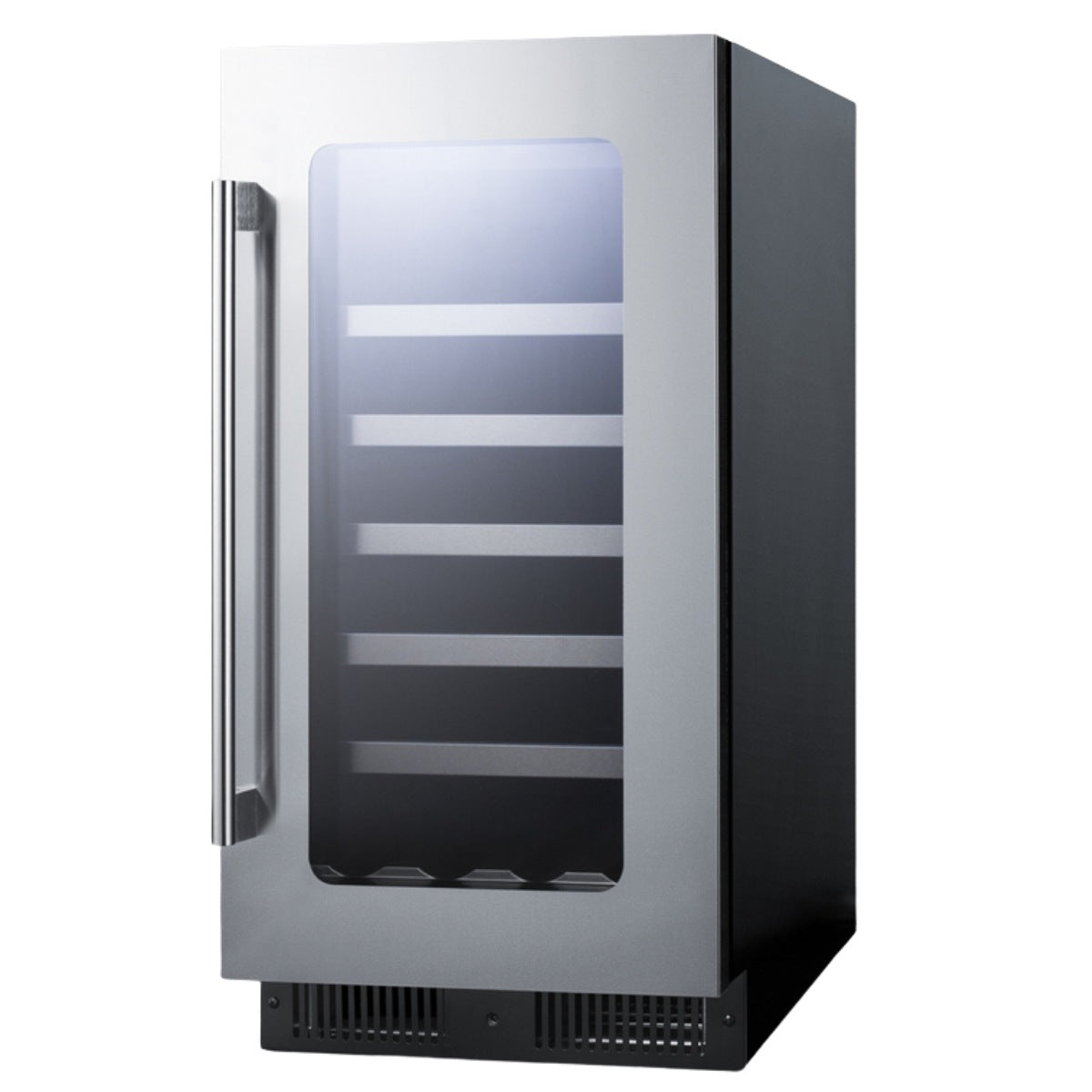 Summit 18″ Stainless Steel Built-In Wine Cellar – 29 Bottle - Front View Empty Shelves