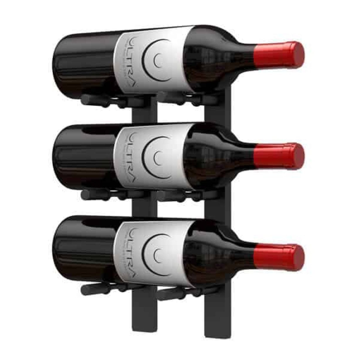 Ultra 1FT Label-Out Horizontal Wall Rail Wine Rack (3–9 Bottles) - 3 Bottles Shown