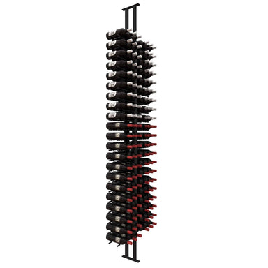 Ultra Floor-to-Ceiling Mounted 2-Sided Wine Rack Display (126 Bottles) - front side view with wine bottles studio image