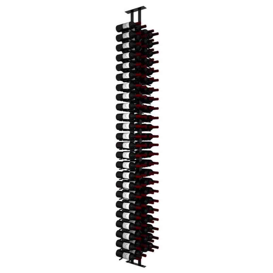 Ultra Floor-to-Ceiling Mounted 2-Sided Wine Rack Display (84 Bottles) - front side view with wine bottles studio image