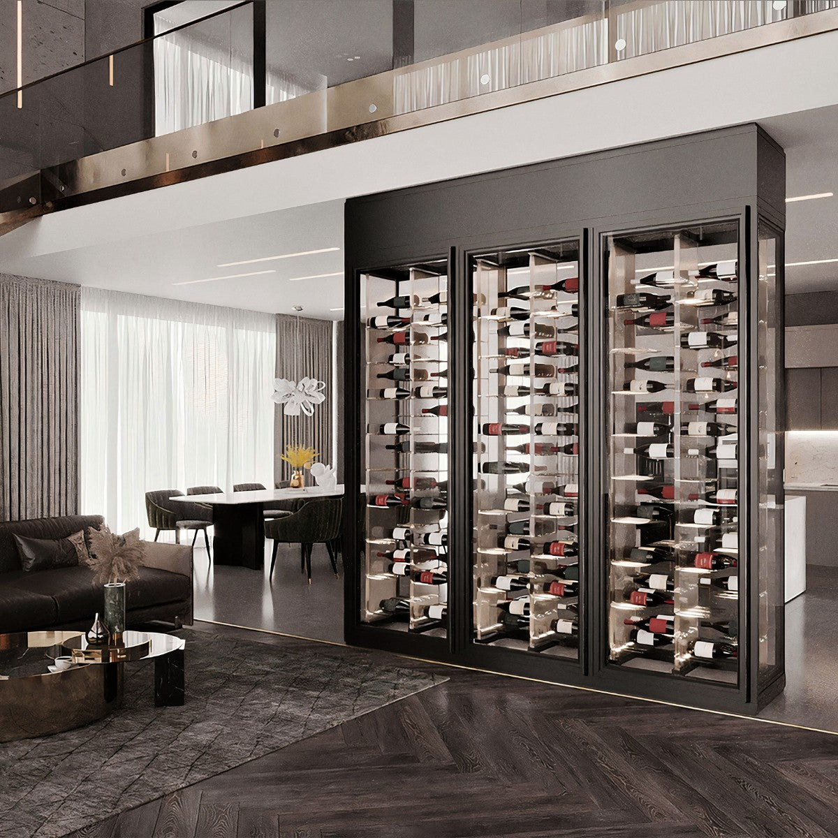 Vitrus 3 Door Glass Wine Cellar with Acrylic Racking - A Wonderful View of the Wine Cabinet Inside the House