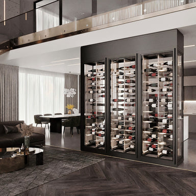 Vitrus 3 Door Glass Wine Cellar with Acrylic Racking - A Wonderful View of the Wine Cabinet Inside the House