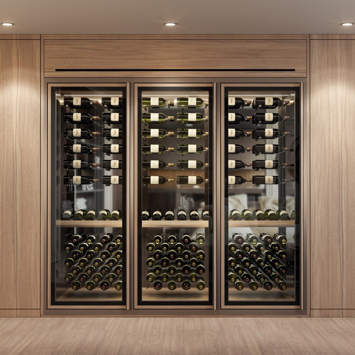 Vitrus 3 Door Glass Wine Cellar with Peg Display & Shelf - Front View of the Wine Cabinet