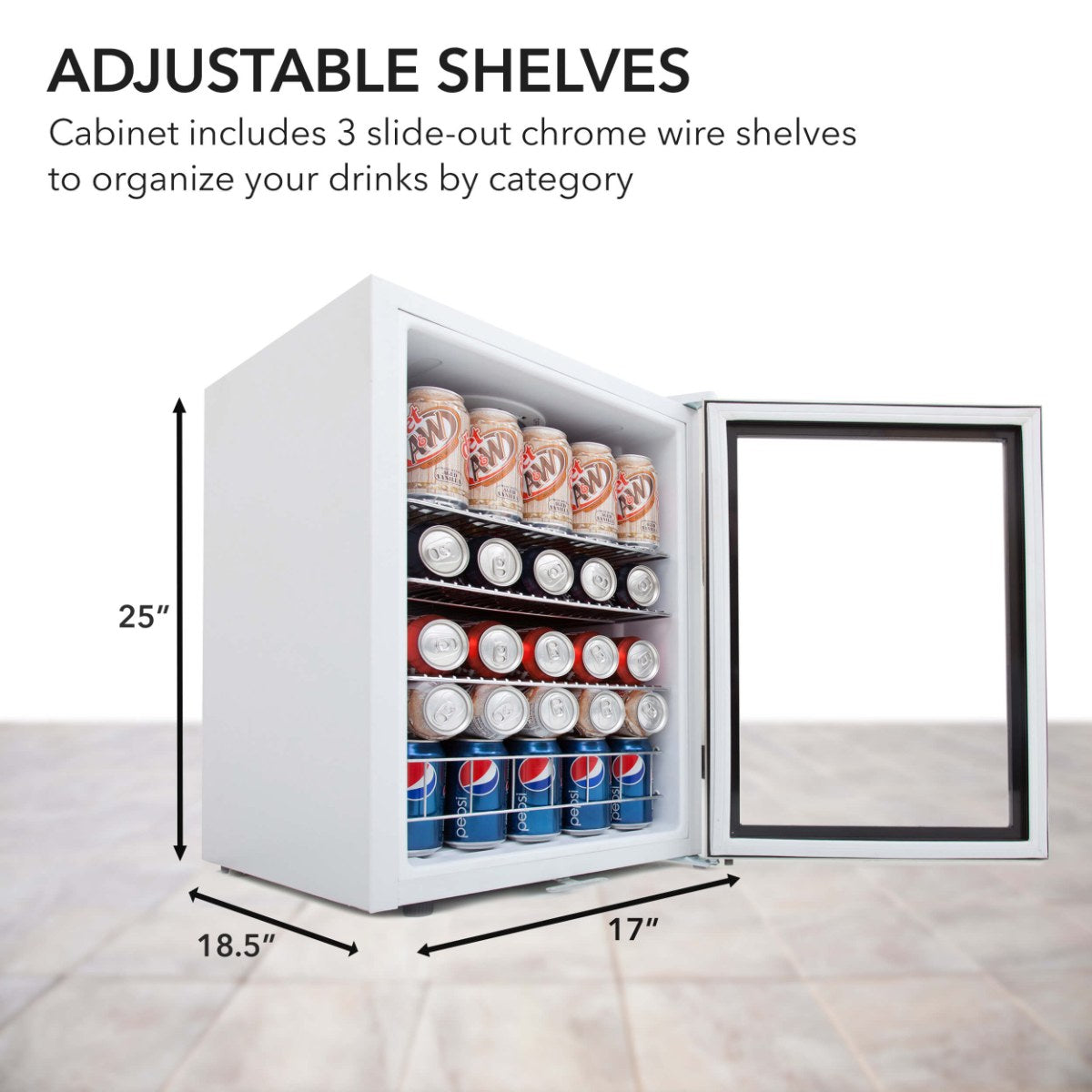 Whynter BR-091WS 90-Can Stainless Steel Beverage Refrigerator - Adjustable Shelves