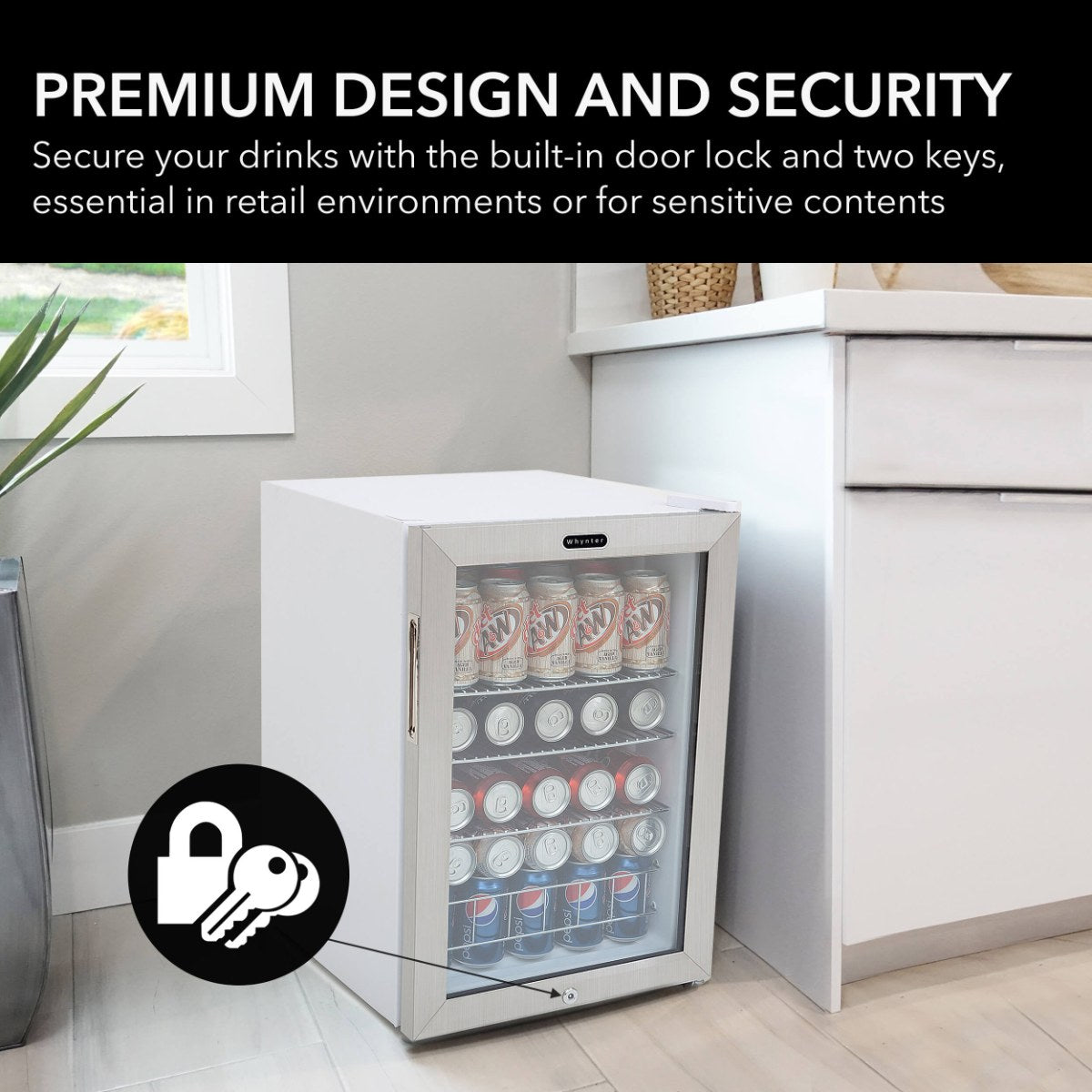 Whynter BR-091WS 90-Can Stainless Steel Beverage Refrigerator - Premium Design and Security