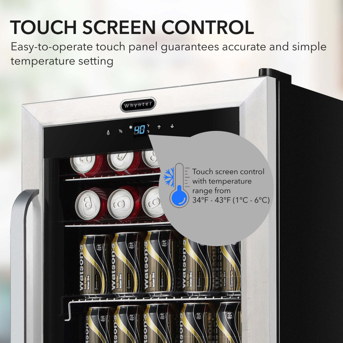 Whynter BR-1211DS 136-Can Stainless Steel Beverage Refrigerator - Touch Screen Control