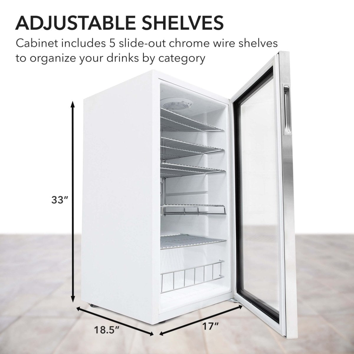 Whynter BR-128WS 17" Freestanding Beverage Refrigerator - Adjustable Shelves and Dimensions Shown