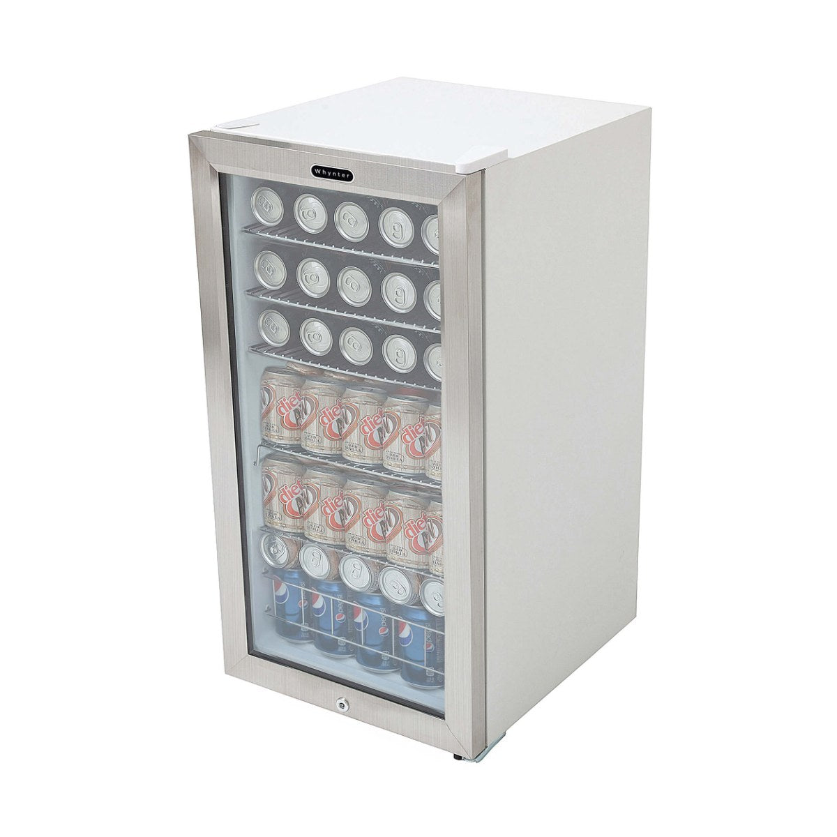 Whynter BR-128WS 17" Freestanding Beverage Refrigerator - Front Left View Loaded Inside Closed Door