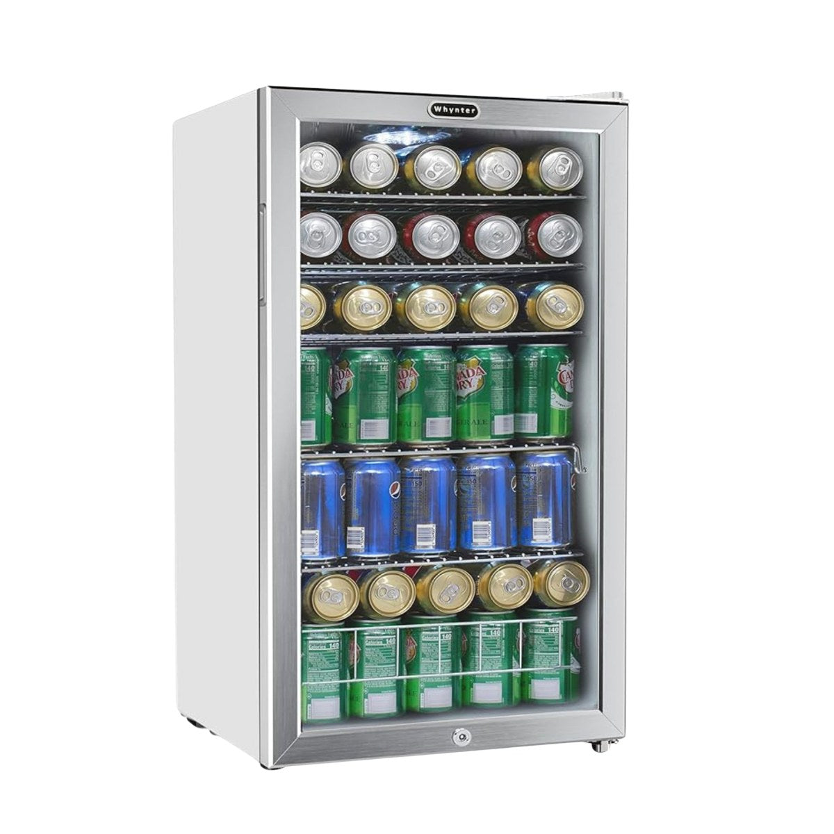 Whynter BR-128WS 17" Freestanding Beverage Refrigerator - Front Right View Loaded Inside Closed Door