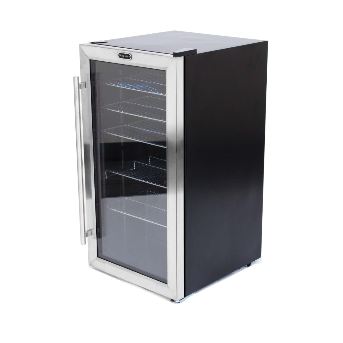 Whynter BR-130SB 127-Can Freestanding Beverage Refrigerator - Front Left View Empty Inside Closed Door Studio Image