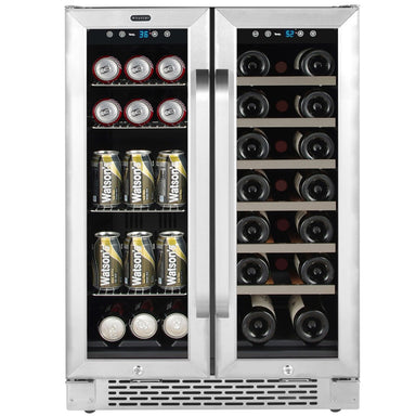 Whynter BWB-2060FDS 24″ Dual Zone French Door Wine & Beverage Center - front view loaded inside closed door