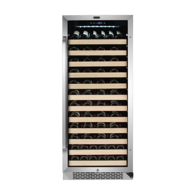 Whynter BWR-1002SD 100-Bottle Single-Zone Built-In Wine Refrigerator - Front view loaded shelves closed door