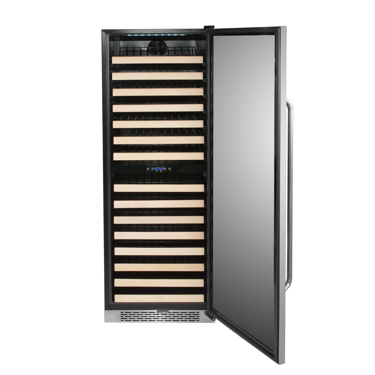 Whynter BWR-1642DZ 164-Bottle Dual-Zone Built-In Wine Refrigerator - Front view empty shelves open door