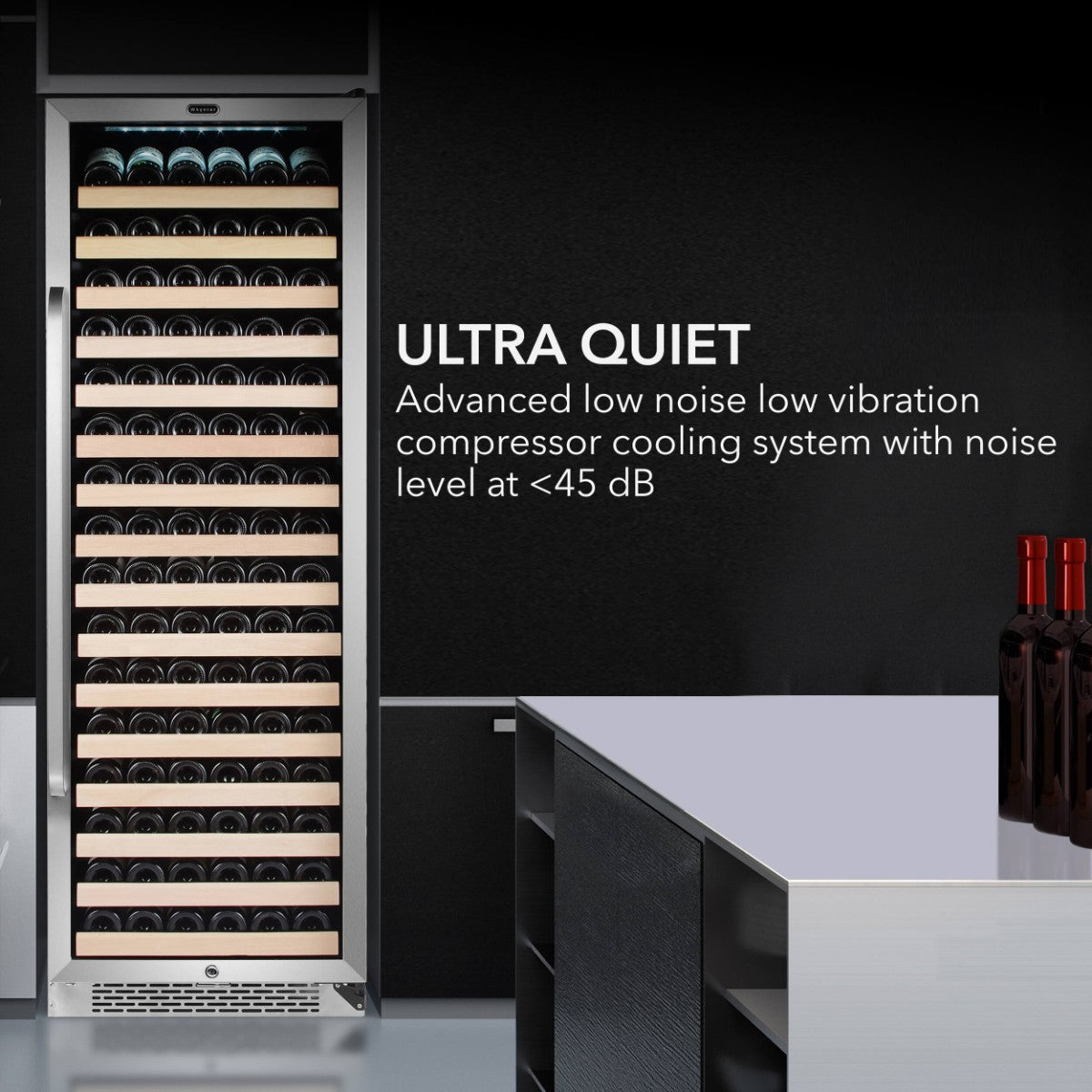 Whynter BWR-1662SD 166-Bottle Single-Zone Built-In Wine Refrigerator - Ultra Quiet Operation
