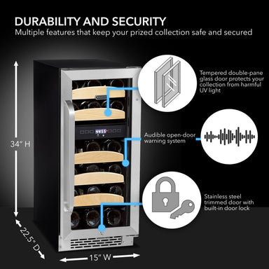 Whynter BWR-281DZ 28-Bottle Dual Zone Built-In Wine Refrigerator - durability and security shown