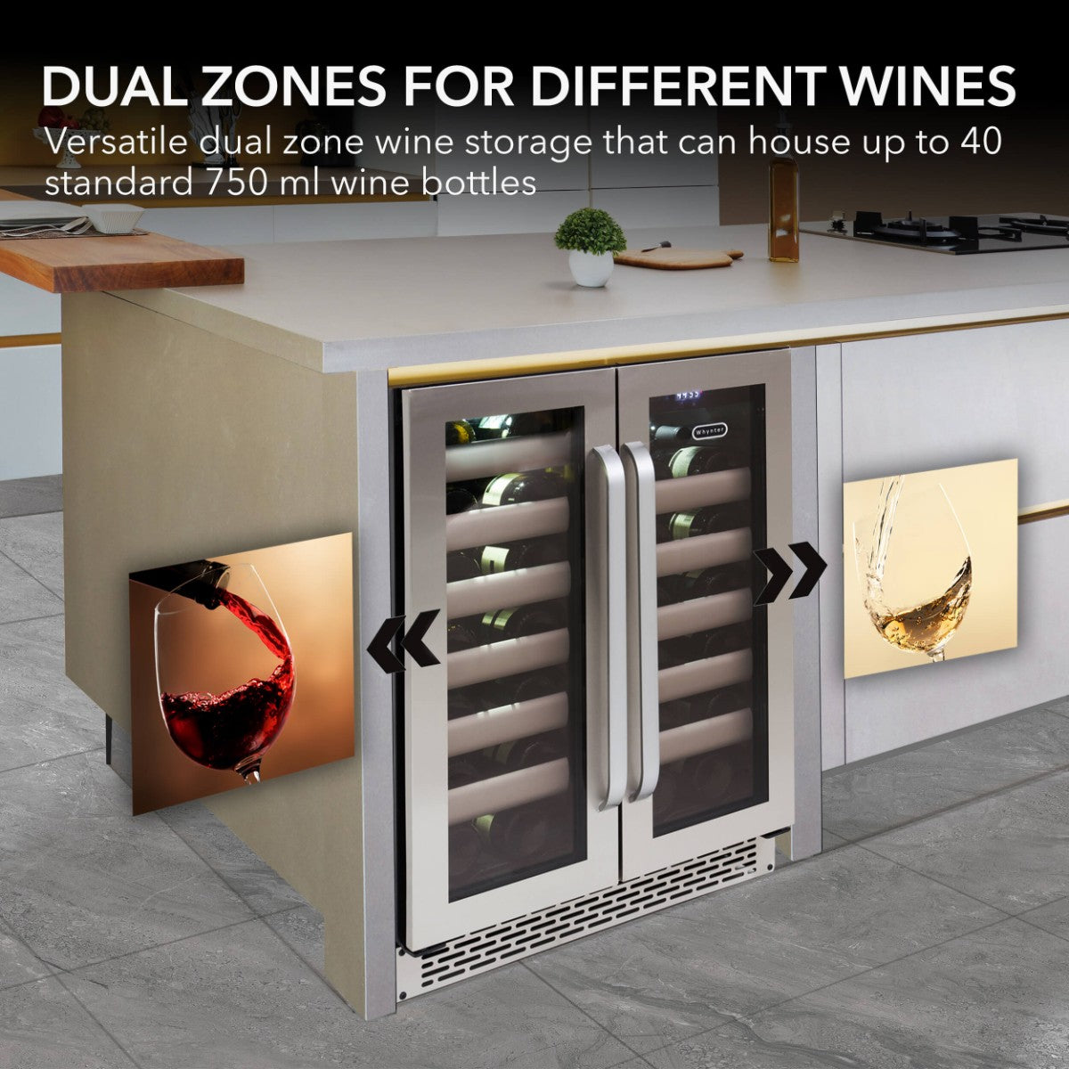 Whynter BWR-401DS 40-Bottle Dual-Zone Built-In Wine Refrigerator - Dual Zones for Different Wines