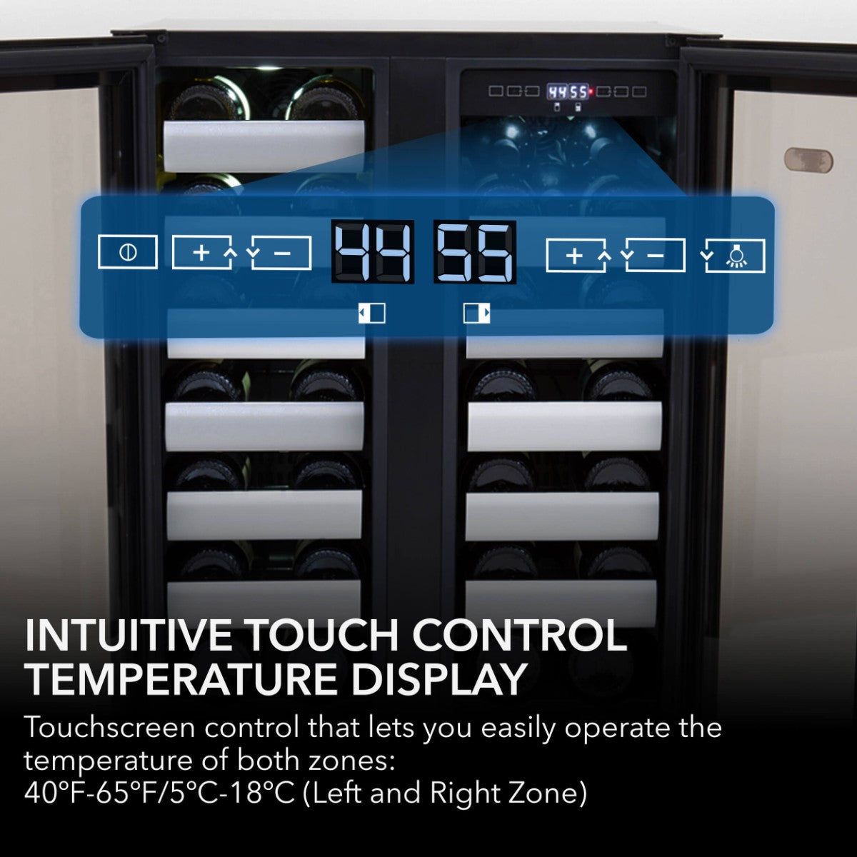 Whynter BWR-401DS 40-Bottle Dual-Zone Built-In Wine Refrigerator - Intuitive Touch Control Temperature Display