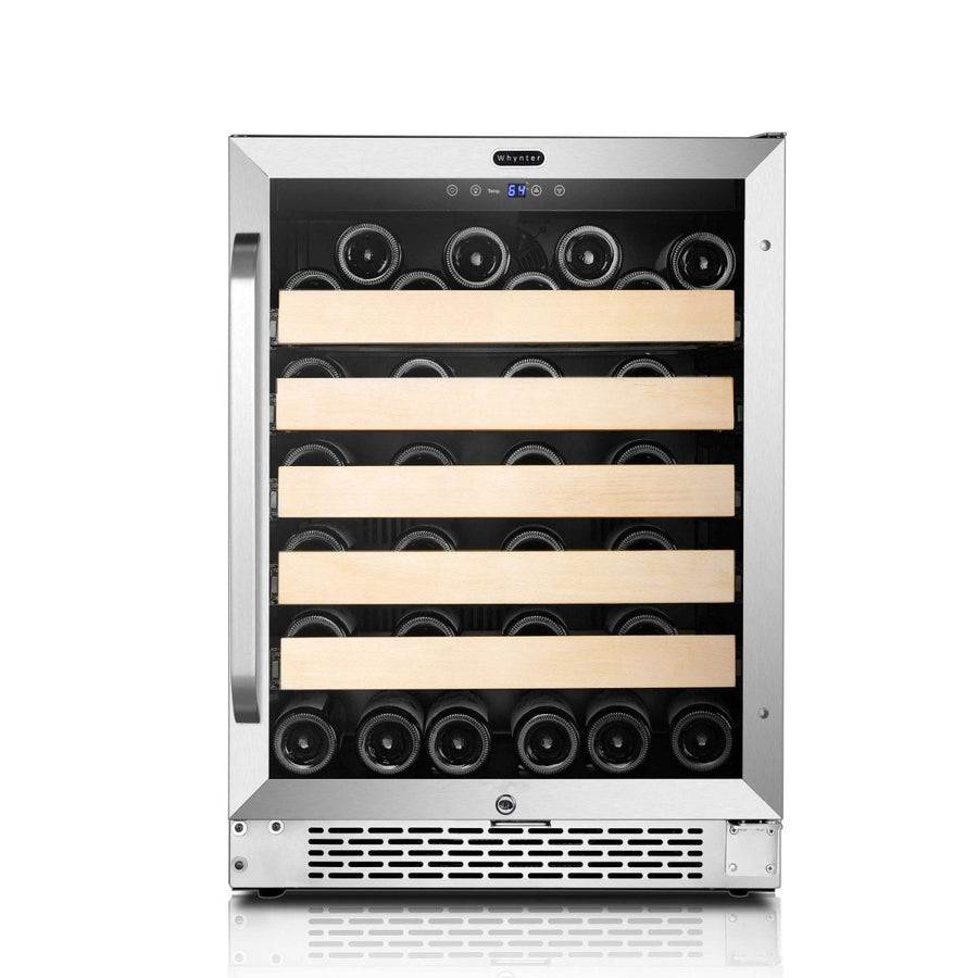 Whynter BWR-541STS 54-Bottle Single-Zone Built-In Wine Refrigerator - Front view loaded racks closed door