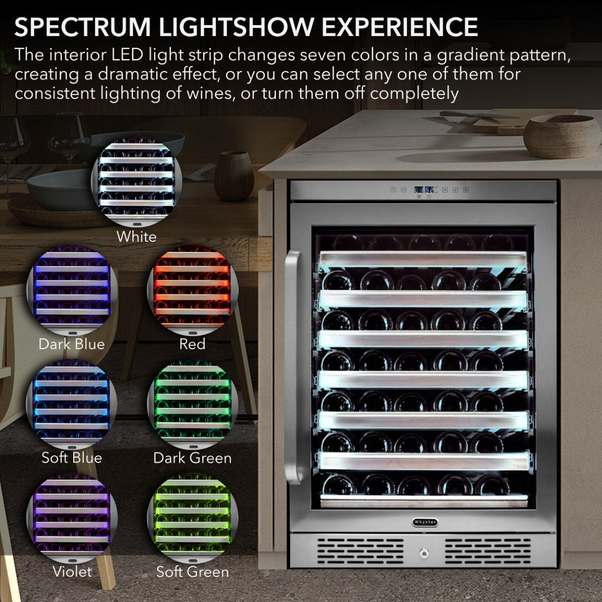 Whynter BWR-545XS 54-Bottle Built-In Wine Refrigerator - Spectrum Lightshow Experience