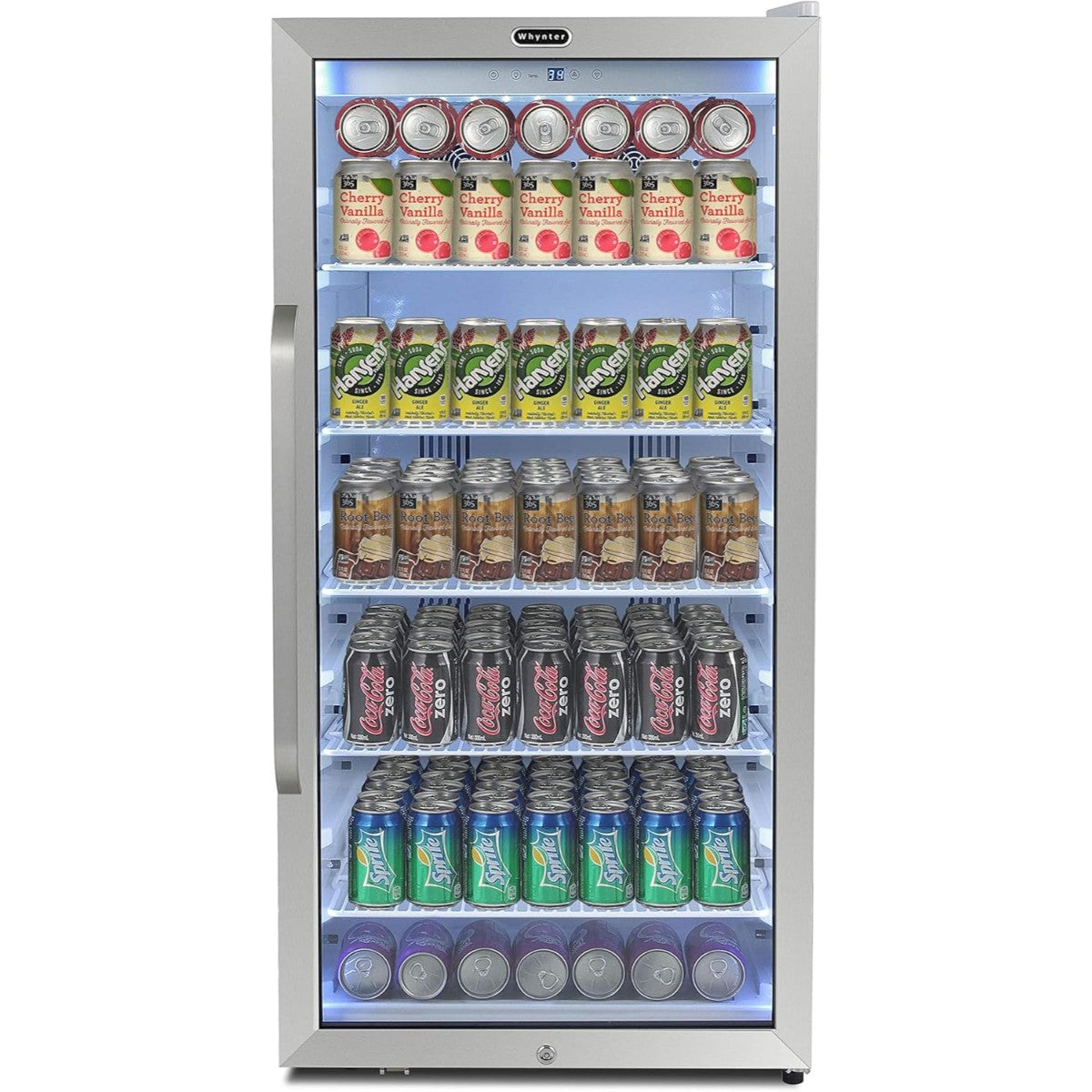 Whynter CBM-815WS 8.1 cu.ft. Commercial Beverage Refrigerator - Front View with beverages inside closed door