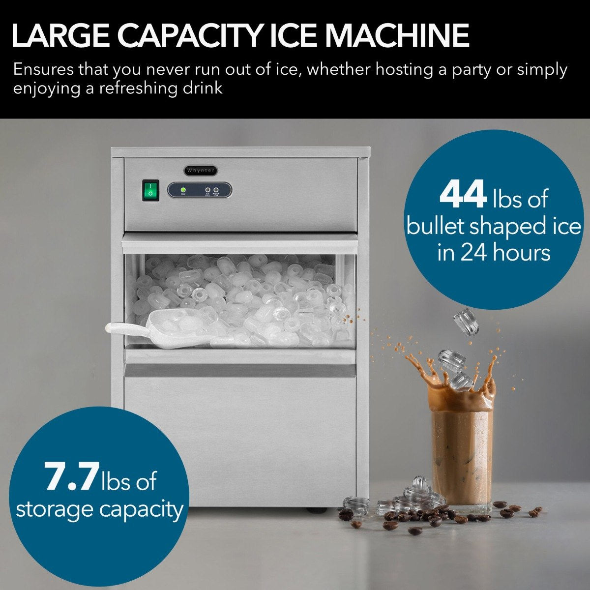 Whynter FIM-450HS 44 lb Freestanding Ice Maker - Large Capacity Machine shown