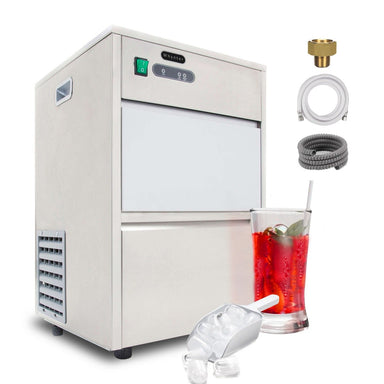 Whynter FIM-450HS 44 lb Freestanding Ice Maker - with scoop, tubing, and drink glass shown