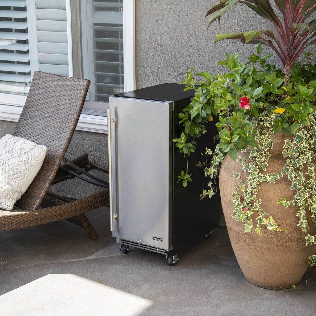 NewAir 15” Built-in 90 Can Outdoor Beverage Fridge in Weatherproof Stainless Steel