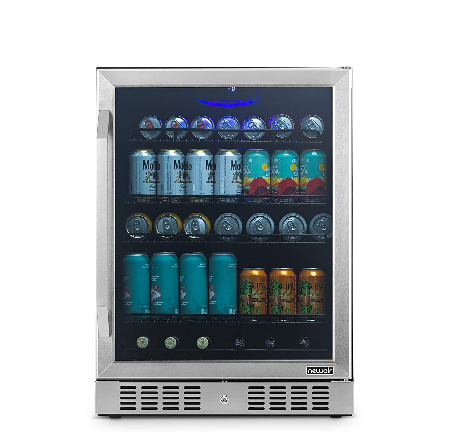 Newair 24” Built-in 177 Can Beverage Fridge in Stainless Steel with Triple-Pane Glass