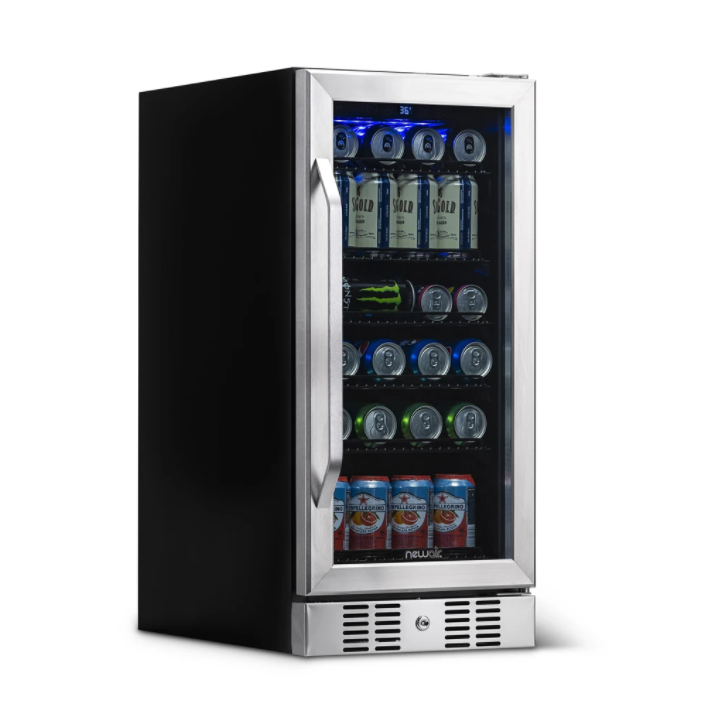 NewAir 15” Built-in 96 Can Beverage Fridge in Stainless Steel