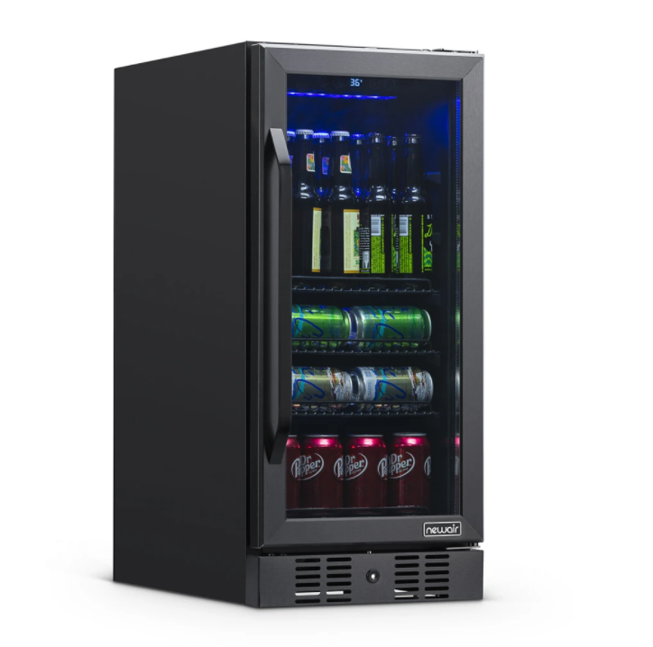 NewAir 15” Built-in 96 Can Beverage Fridge in Black Stainless Steel