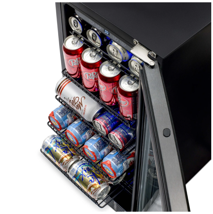 NewAir 15” Built-in 96 Can Beverage Fridge in Black Stainless Steel