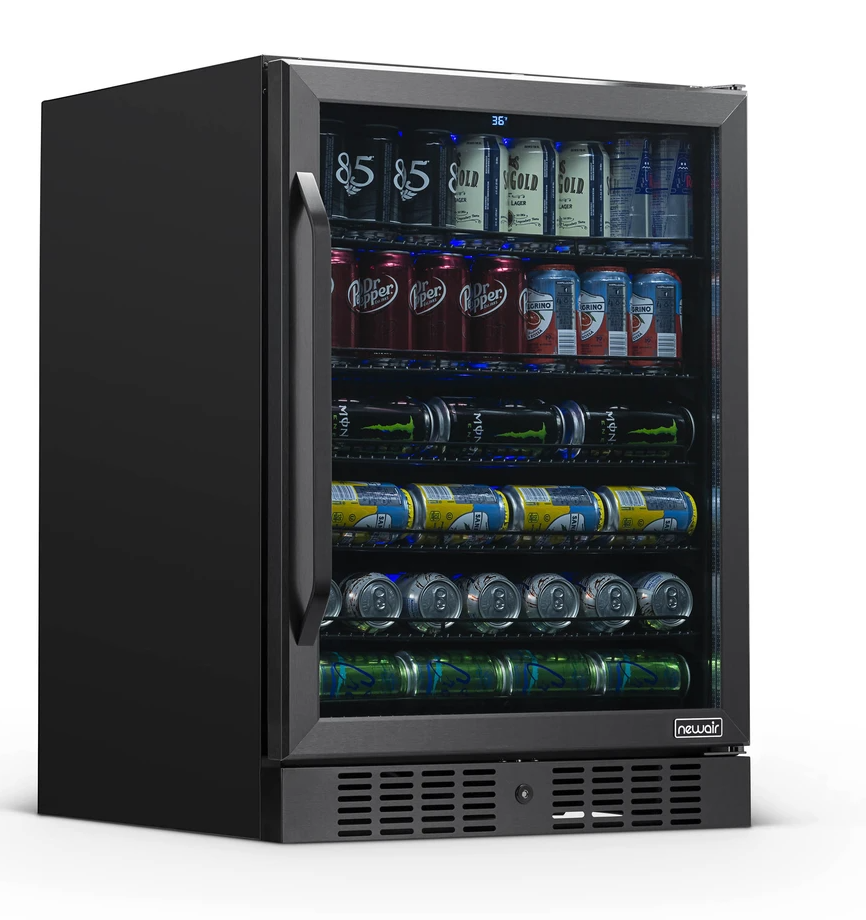 NewAir 24” Built-in 177 Can Beverage Fridge in Black Stainless Steel