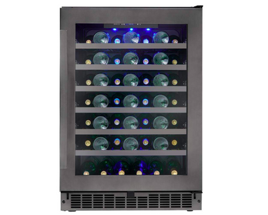 Silhouette 24" Wide 48 Bottle Single Zone Black Stainless Steel Wine Refrigerator,SSWC056D1B-S