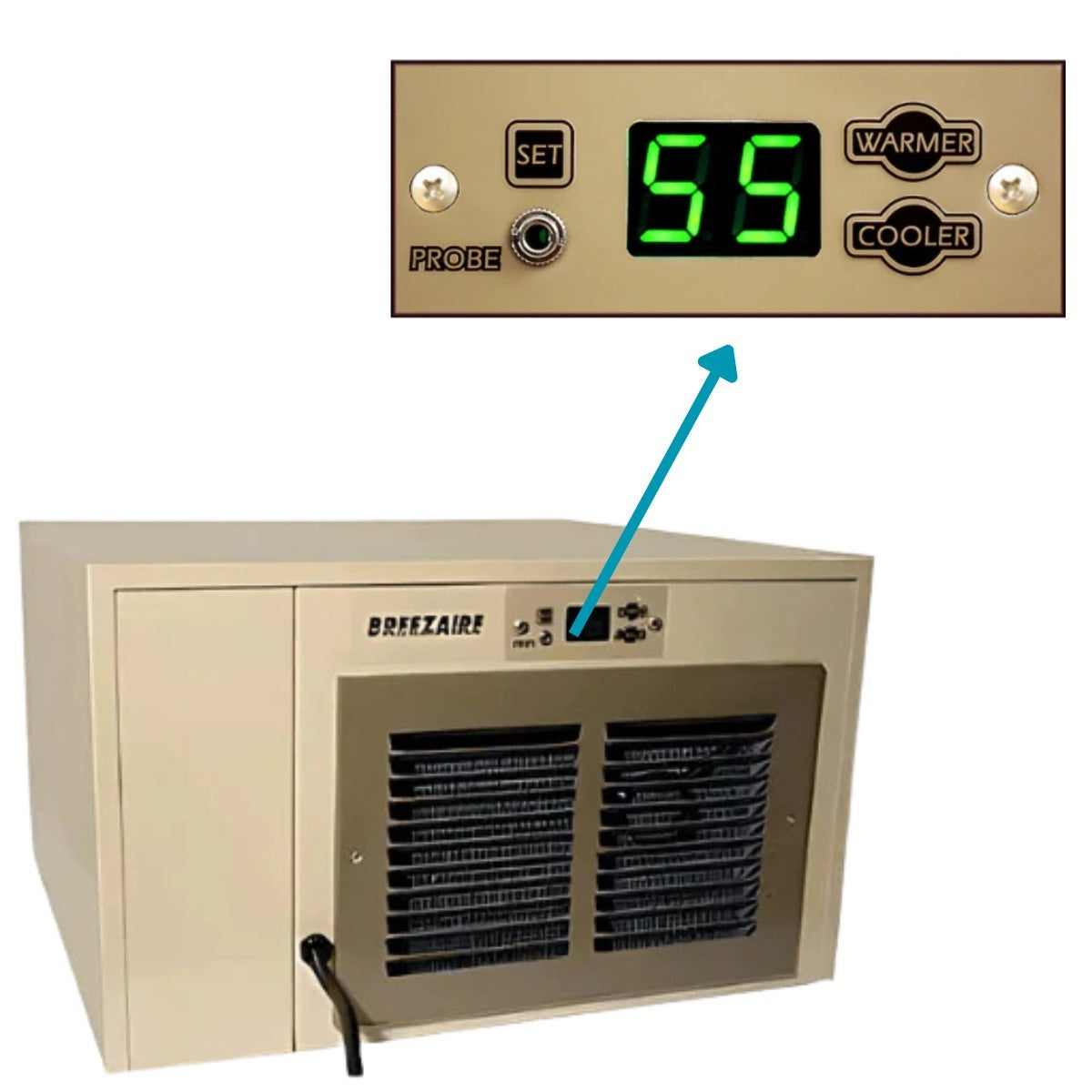 Breezaire WKCE 2200 Wine Cabinet Cooling System 265 cu.ft. - Sentry III Controls Close up View 