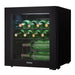 Danby 16 Bottle Freestanding Wine Cooler in Black - front right view loaded inside closed door