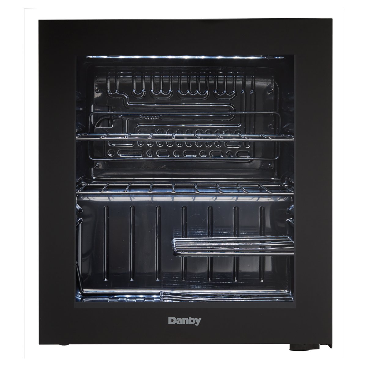 Danby 16 Bottle Freestanding Wine Cooler in Black - front view empty inside closed door