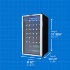 Danby 36 Bottle Freestanding Wine Cooler in Platinum - dimensions of the fridge shown