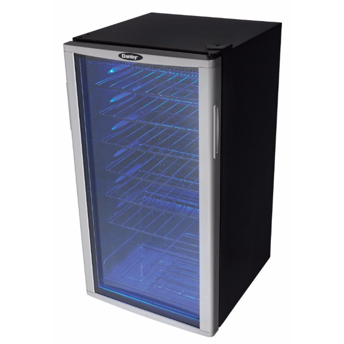 Danby 36 Bottle Freestanding Wine Cooler in Platinum - front right view empty fridge closed door