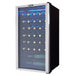 Danby 36 Bottle Freestanding Wine Cooler in Platinum - front right view loaded fridge closed door